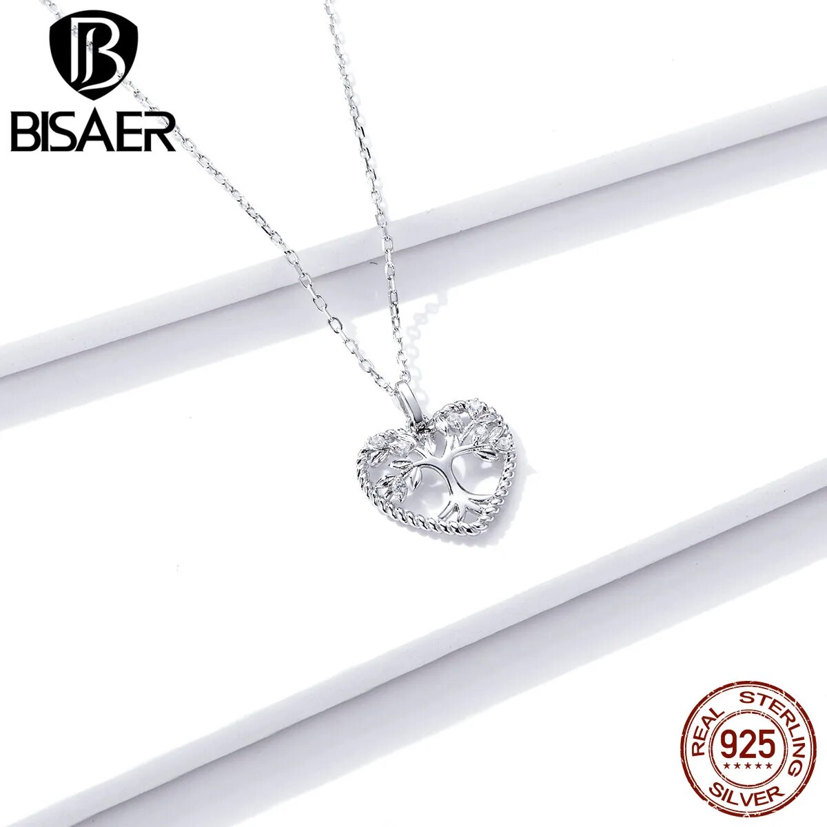 925 Silver CZ Tree of Life Heart Pendant – Family Necklace