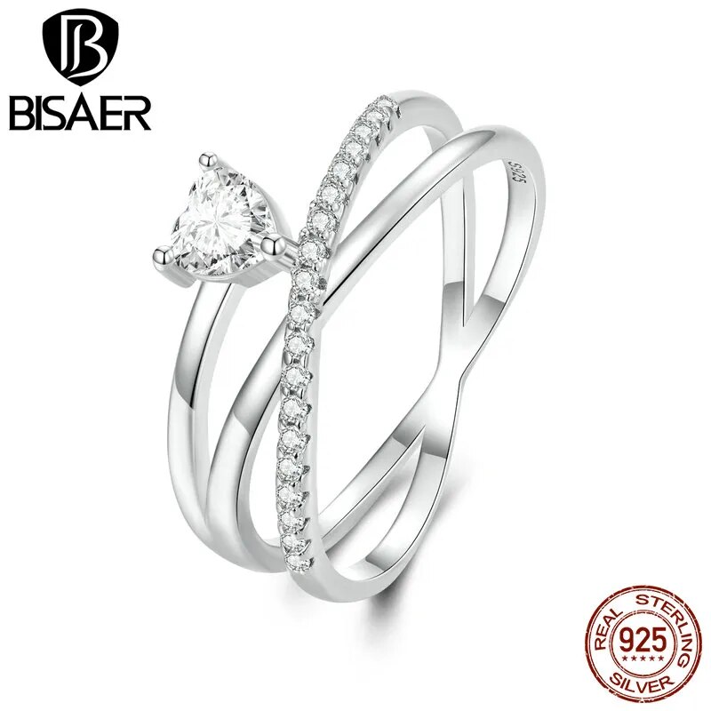 Sterling Silver Multi-layer Heart Ring: Geometric Elegance for Women