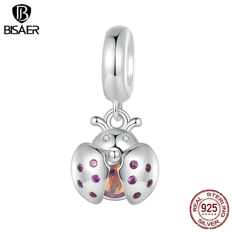 Sterling Silver Lucky Ladybug Charm: Delightful Insect Elegance for Your Bracelet