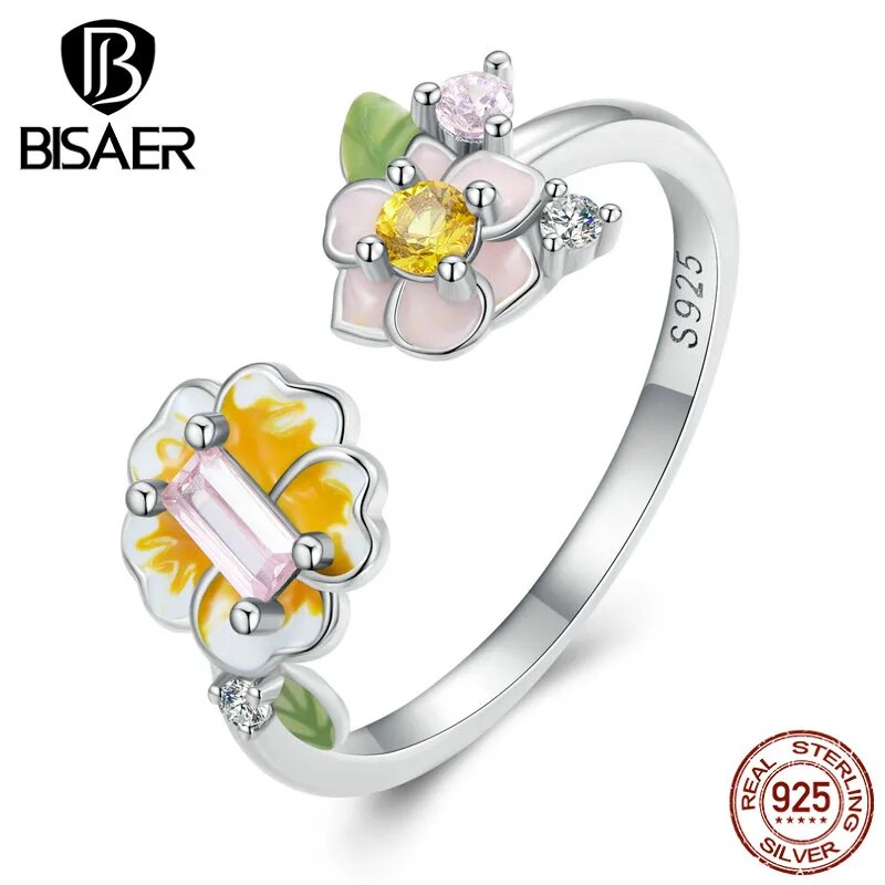 Sterling Silver Flower Ring with Zircon: Vibrant Beauty