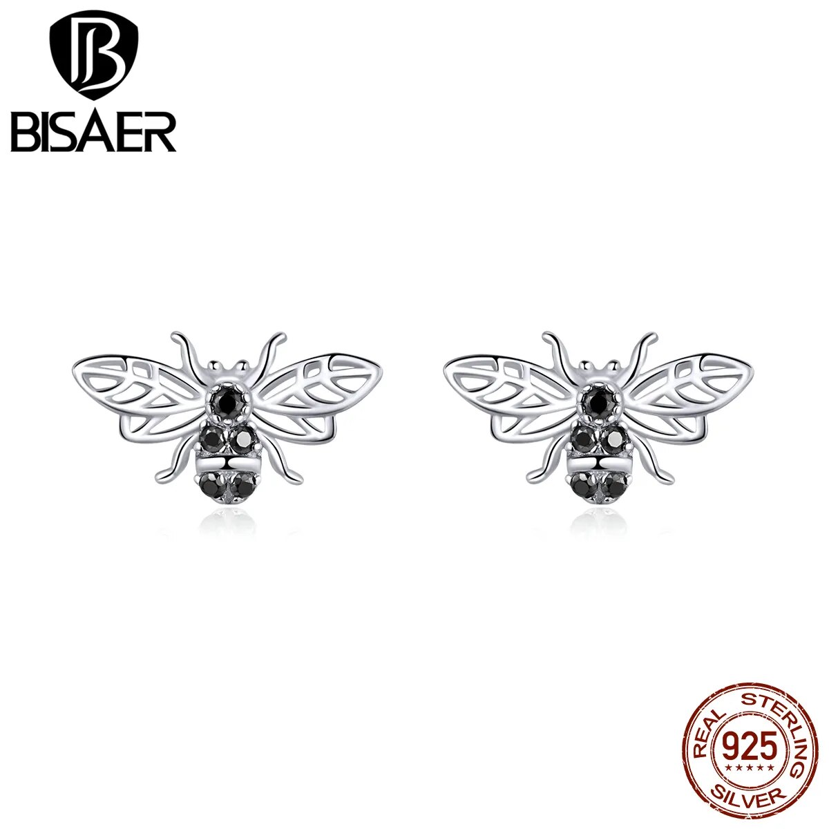 Sterling Silver Black Bee Stud Earrings: Lovely Insect Charm for Women’s Fashion