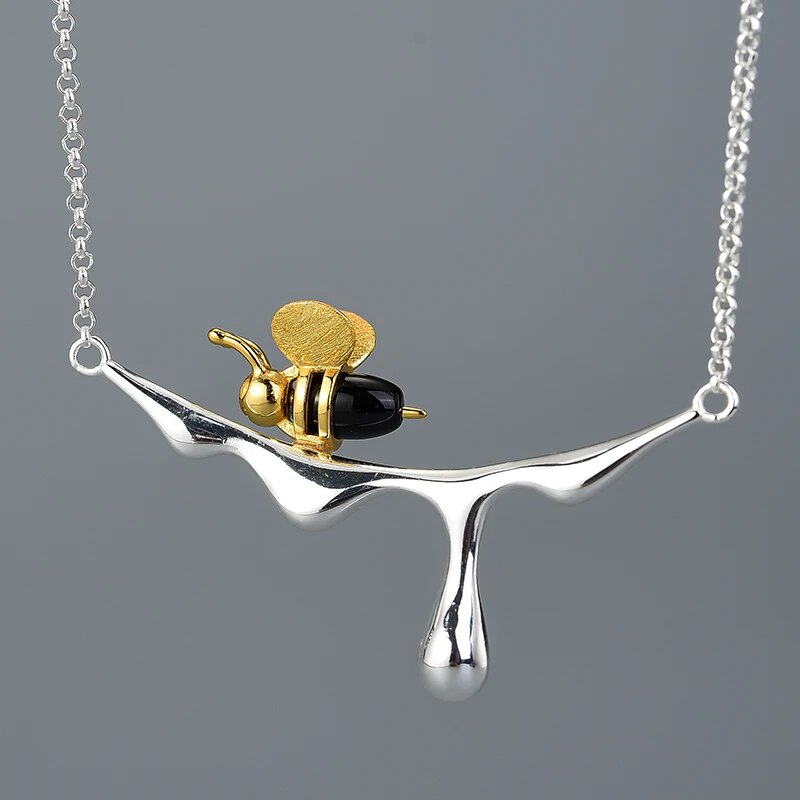 925 Silver & 18K Gold Bee Honey Jewelry Set – Handmade