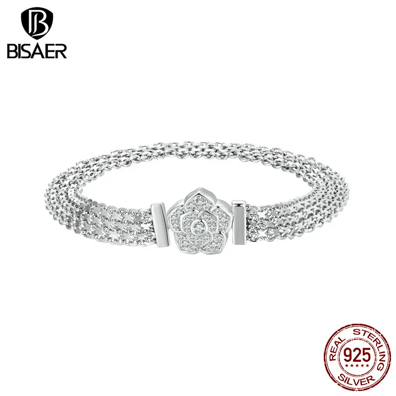 Rose Flower Bracelet: Sterling Silver, Tank Chain, Wide Link for Women’s Charms DIY Fine Jewelry