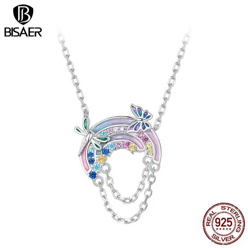 Fantasy Rainbow Pendant Necklace: Sterling Silver, Zircon Adjustable Chain, Platinum-Plated for Woman’s Party Fine Jewelry