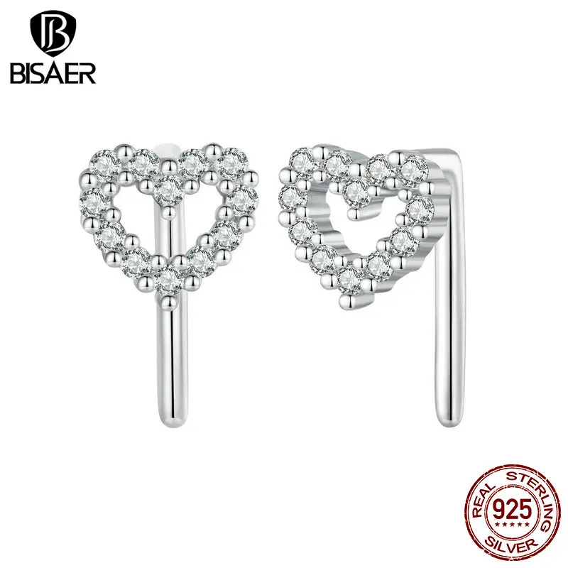 Heart Zircon Stud Earrings: Sterling Silver, L-Shaped Geometry Ear Clip, Platinum-Plated for Woman’s Party Fine Jewelry