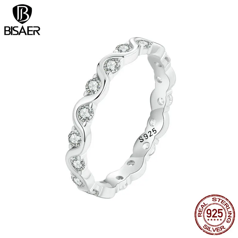 Wave-shape Ring: Silver, Simple Line Band, Platinum-Plated Wedding Jewelry