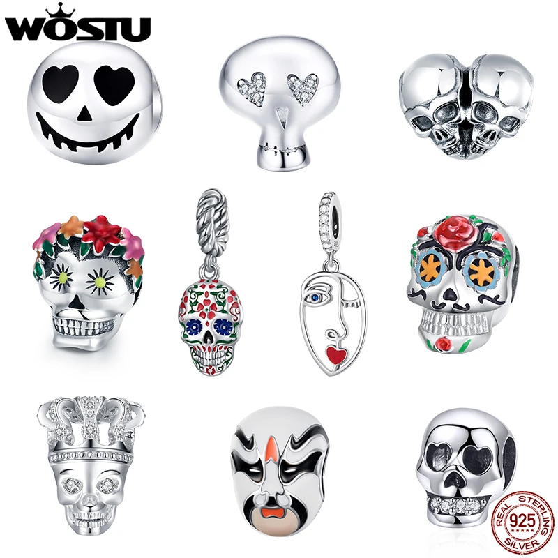 Sterling Silver Skull Pendants: Halloween Enamel Beads for DIY Bracelet, Gift