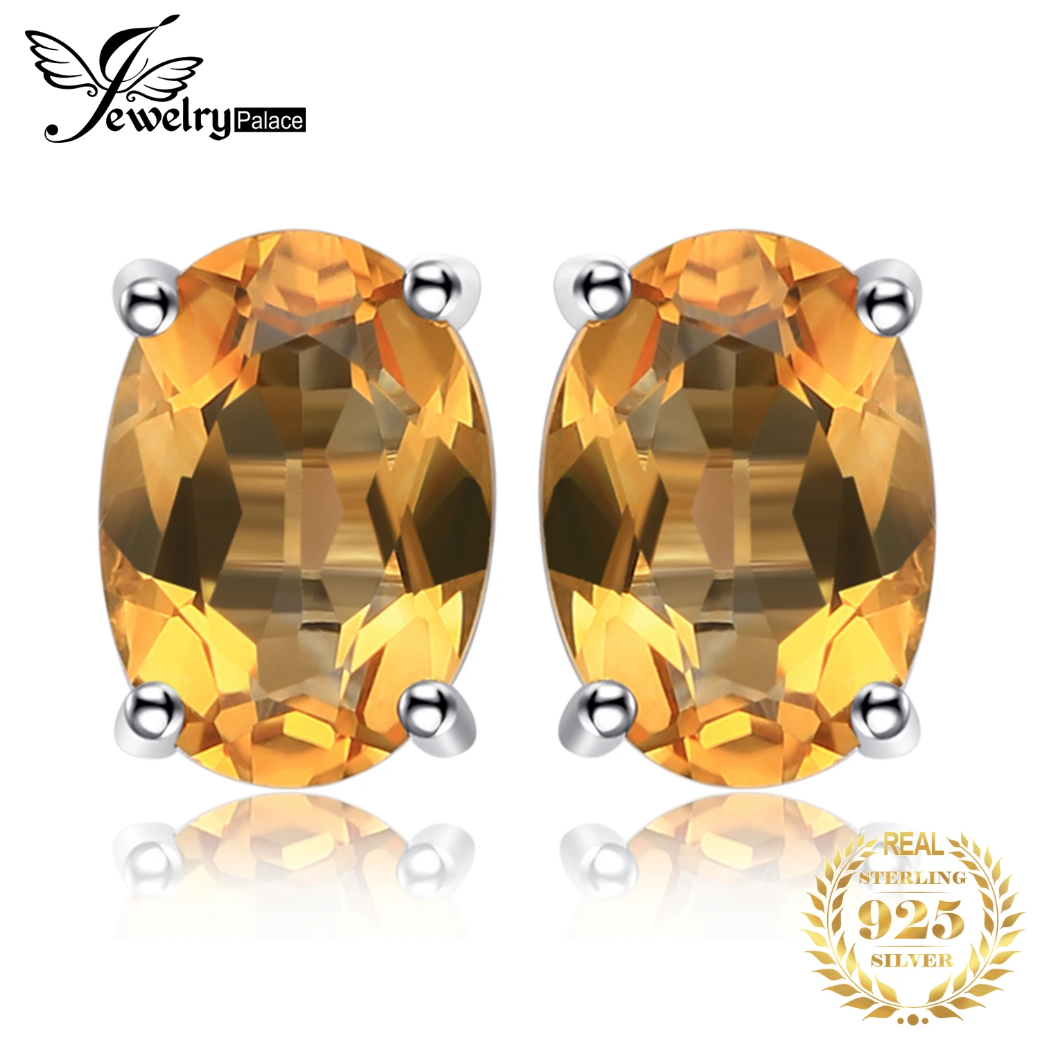 Jewelry Palace Oval Citrine Silver Stud Earrings for Women