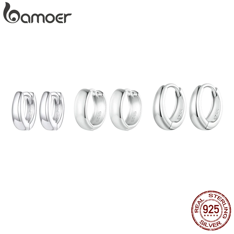 Silver Classic Huggie Ear Buckles: Platinum Plated Hoop Earrings