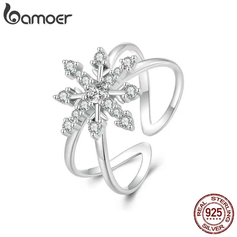 Silver Fantasy Snowflake Opening Ring: Geometric Design