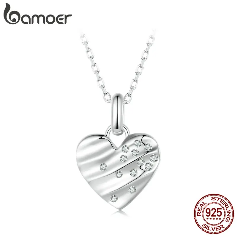 Silver Shimmering Heart Pendant Necklace: Anniversary Gift