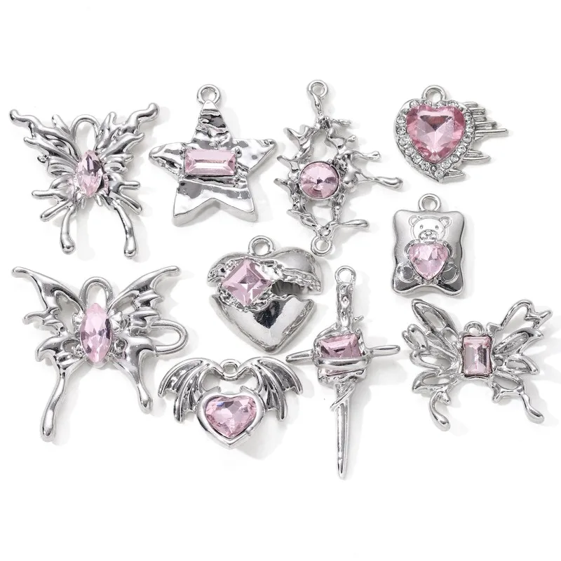 5pcs Cute Pink Butterfly & Star Heart Enamel Charms – Y2K Style Pendants For Women