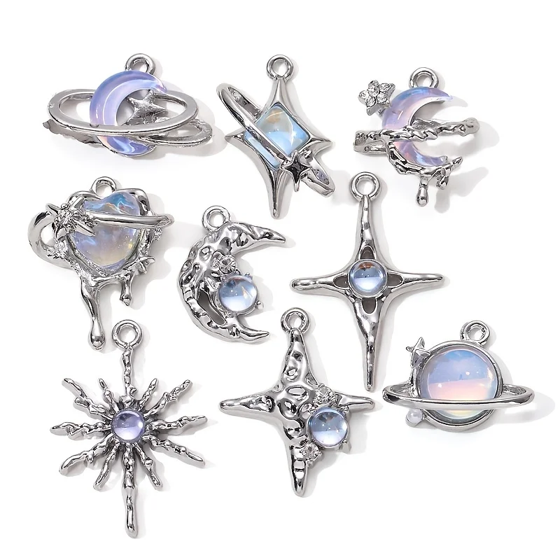 5pcs Y2K Blue Star & Moon Enamel Charms – Fashion Pendants