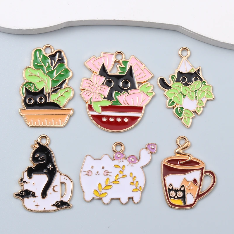 10pcs Adorable Cat Cup Charms – Perfect for DIY Jewelry