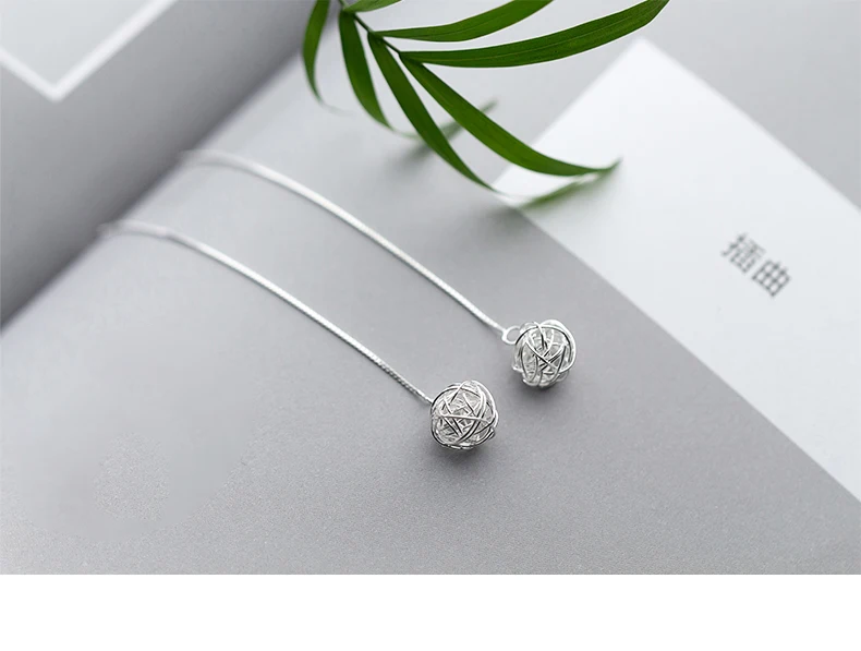 MODIAN 925 Sterling Silver Long Chain Ball Dangle Earrings for Women