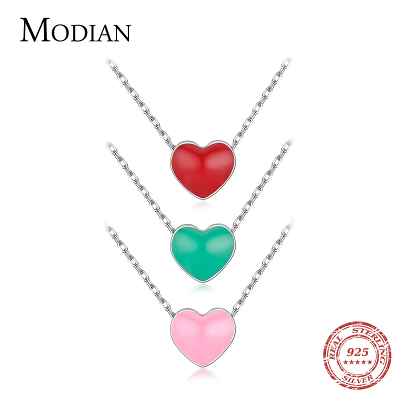 Modian 3-Color Enamel Hearts Necklace 925 Sterling Silver Pendant for Women