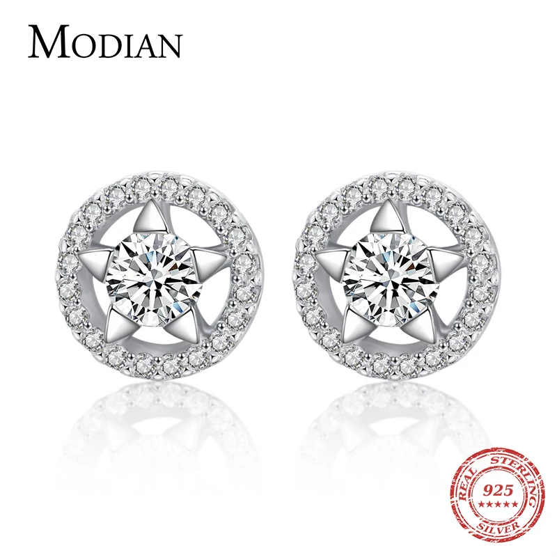 MODIAN 925 Sterling Silver Circle Earrings with Sparkling Stars & Clear CZ for Women