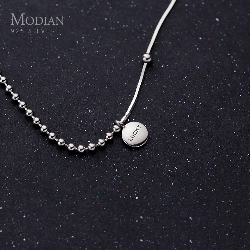 Modian 925 Sterling Silver Coin Lucky Ball Pendant Choker Necklace