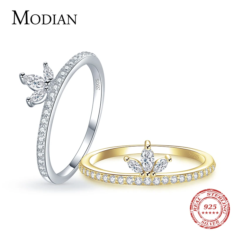 Modian 925 Sterling Silver Crown Ring with AAAA Zircon for Women