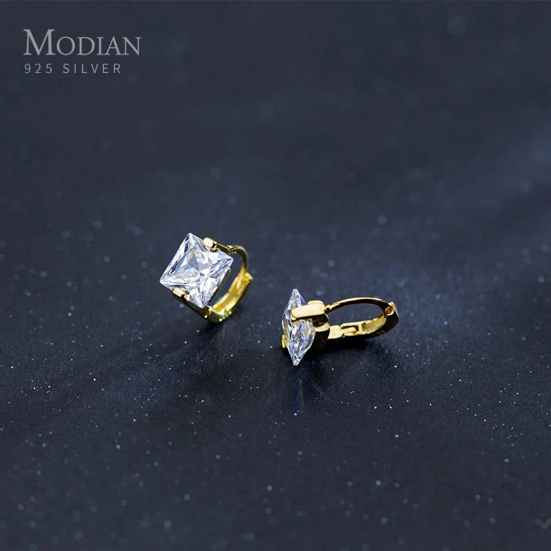 Modian 925 Sterling Silver Tiny Square CZ Gold Hoop Earrings for Women