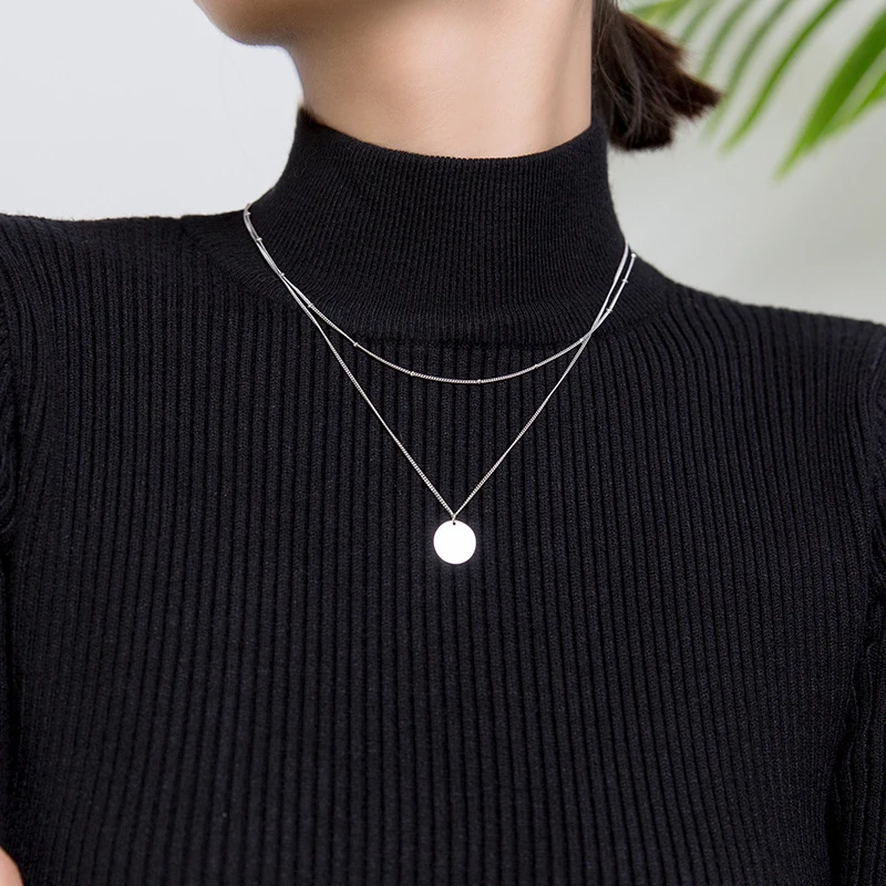 Modian 925 Silver Double Chain Ball Pendant Necklace – Minimalist Gift