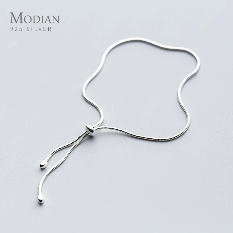 Modian 925 Sterling Silver Minimalist Adjustable Charm Bracelet for Women