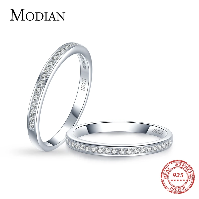 Modian 925 Sterling Silver Classic Zirconia Charm Ring for Women