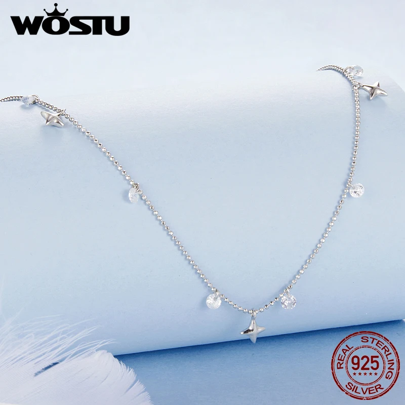 WOSTU 925 Sterling Silver Starry Sky Tassel Necklace with Zircon