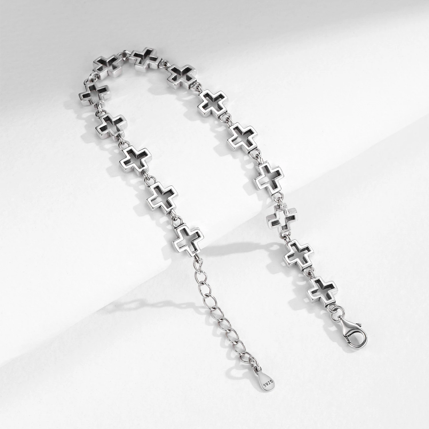 Modian 925 Sterling Silver Vintage Cross Chain Bracelet for Women